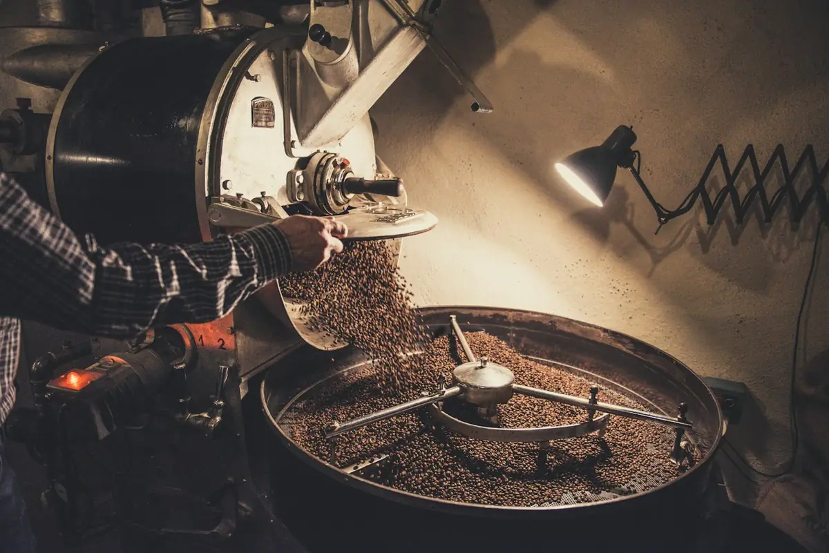Torréfacteur artisanal en train de brasser des grains de café